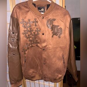 Chrome Brown Leather Varsity Jacket